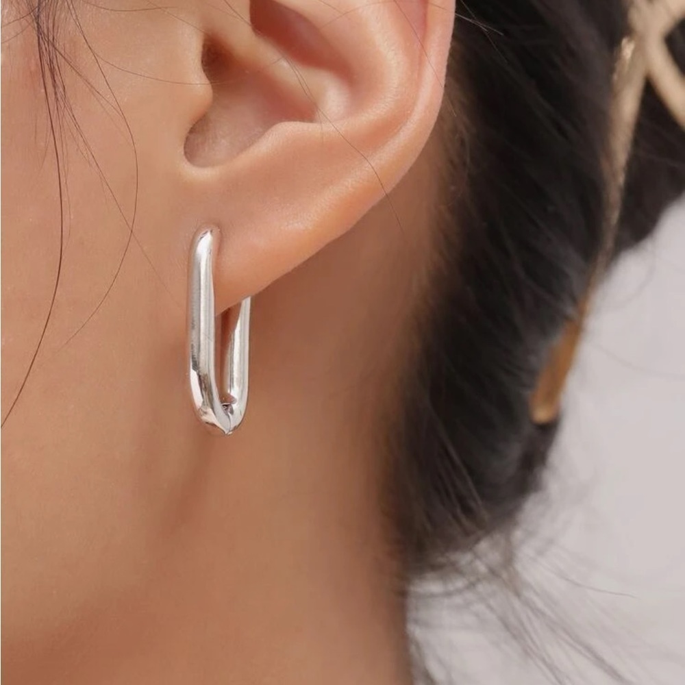 Anthropologie Silver Hoop Earrings Minimalist Design